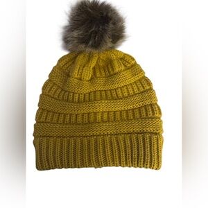 Altar'd State Mustard Knit Beanie with Pom-Pom